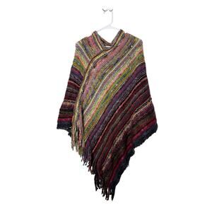 Pinklicious Multicolored Striped Fringe Poncho One Size